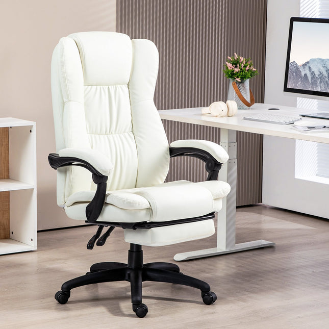 Biuro kėdė su masažo funkcija, vadovo kėdė su pakoja, ergonomiška stalo kėdė, kreminės spalvos