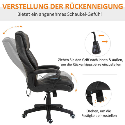 Biuro kėdė su masažo funkcija, reguliuojamo aukščio vadovo kėdė, ergonomiška pasukama kėdė, 6 vibracijos taškai, ruda