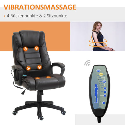 Biuro kėdė su masažo funkcija, reguliuojamo aukščio vadovo kėdė, ergonomiška pasukama kėdė, 6 vibracijos taškai, ruda