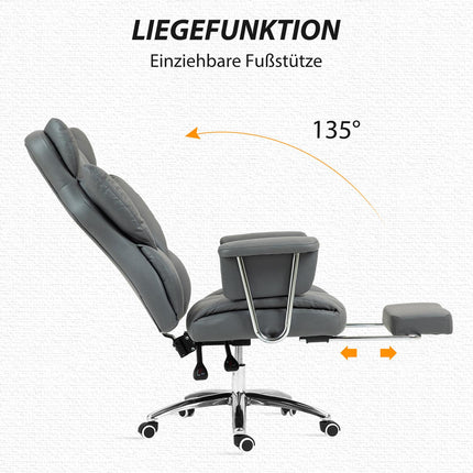 Ergonomic reclining office chair with footrest, dark grey
