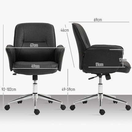 Biuro kėdė su supamąja funkcija, stalo kėdė, reguliuojamo aukščio pasukama kėdė, ergonomiška darbo kėdė, moderni, gali išlaikyti iki 120 kg, mikropluošto, juoda, 67 x 69 x 92-102 cm