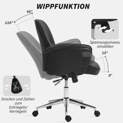 Biuro kėdė su supamąja funkcija, stalo kėdė, reguliuojamo aukščio pasukama kėdė, ergonomiška darbo kėdė, moderni, gali išlaikyti iki 120 kg, mikropluošto, juoda, 67 x 69 x 92-102 cm