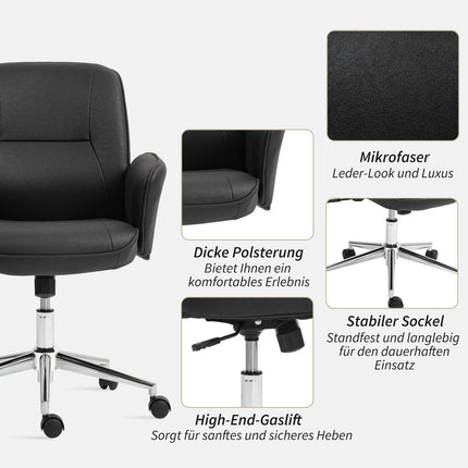 Biuro kėdė su supamąja funkcija, stalo kėdė, reguliuojamo aukščio pasukama kėdė, ergonomiška darbo kėdė, moderni, gali išlaikyti iki 120 kg, mikropluošto, juoda, 67 x 69 x 92-102 cm