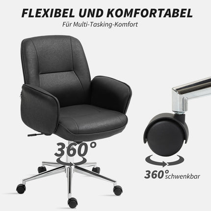 Biuro kėdė su supamąja funkcija, stalo kėdė, reguliuojamo aukščio pasukama kėdė, ergonomiška darbo kėdė, moderni, gali išlaikyti iki 120 kg, mikropluošto, juoda, 67 x 69 x 92-102 cm