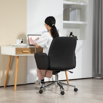 Biuro kėdė su supamąja funkcija, stalo kėdė, reguliuojamo aukščio pasukama kėdė, ergonomiška darbo kėdė, moderni, gali išlaikyti iki 120 kg, mikropluošto, juoda, 67 x 69 x 92-102 cm
