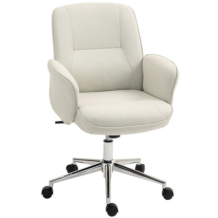 Biuro kėdė su supamąja funkcija, rašomojo stalo kėdė, reguliuojamo aukščio pasukama kėdė, ergonomiška darbo kėdė, moderni, gali išlaikyti iki 120 kg, mikropluošto, kreminės baltos spalvos, 67 x 69 x 92-102 cm