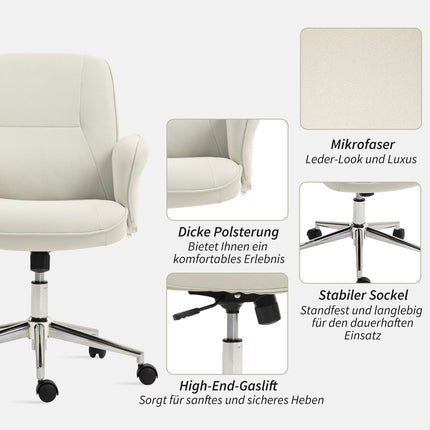Biuro kėdė su supamąja funkcija, rašomojo stalo kėdė, reguliuojamo aukščio pasukama kėdė, ergonomiška darbo kėdė, moderni, gali išlaikyti iki 120 kg, mikropluošto, kreminės baltos spalvos, 67 x 69 x 92-102 cm