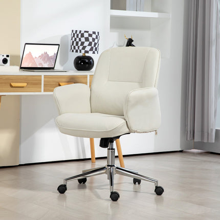 Biuro kėdė su supamąja funkcija, rašomojo stalo kėdė, reguliuojamo aukščio pasukama kėdė, ergonomiška darbo kėdė, moderni, gali išlaikyti iki 120 kg, mikropluošto, kreminės baltos spalvos, 67 x 69 x 92-102 cm