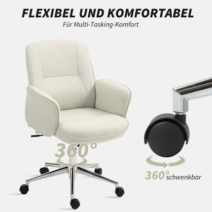 Biuro kėdė su supamąja funkcija, rašomojo stalo kėdė, reguliuojamo aukščio pasukama kėdė, ergonomiška darbo kėdė, moderni, gali išlaikyti iki 120 kg, mikropluošto, kreminės baltos spalvos, 67 x 69 x 92-102 cm