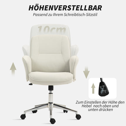 Biuro kėdė su supamąja funkcija, rašomojo stalo kėdė, reguliuojamo aukščio pasukama kėdė, ergonomiška darbo kėdė, moderni, gali išlaikyti iki 120 kg, mikropluošto, kreminės baltos spalvos, 67 x 69 x 92-102 cm