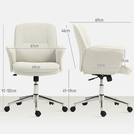 Biuro kėdė su supamąja funkcija, rašomojo stalo kėdė, reguliuojamo aukščio pasukama kėdė, ergonomiška darbo kėdė, moderni, gali išlaikyti iki 120 kg, mikropluošto, kreminės baltos spalvos, 67 x 69 x 92-102 cm