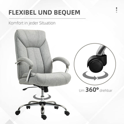 Biuro kėdė su supamos funkcijos funkcija, ergonomiška kėdė su paminkštintu porankiu, galvos atrama, reguliuojamo aukščio stalo kėdė, pasukama kėdė su atlošu, nailonas, šviesiai pilka, 65 x 78 x 110-118 cm