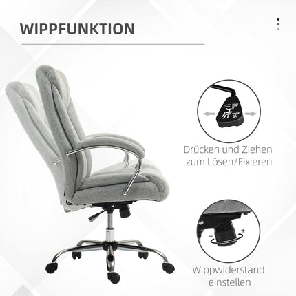 Biuro kėdė su supamos funkcijos funkcija, ergonomiška kėdė su paminkštintu porankiu, galvos atrama, reguliuojamo aukščio stalo kėdė, pasukama kėdė su atlošu, nailonas, šviesiai pilka, 65 x 78 x 110-118 cm