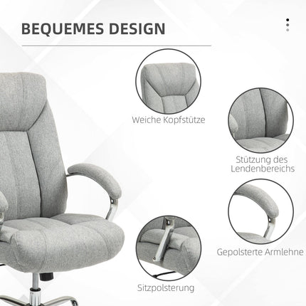 Biuro kėdė su supamos funkcijos funkcija, ergonomiška kėdė su paminkštintu porankiu, galvos atrama, reguliuojamo aukščio stalo kėdė, pasukama kėdė su atlošu, nailonas, šviesiai pilka, 65 x 78 x 110-118 cm