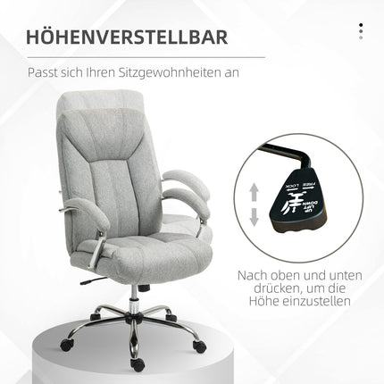 Biuro kėdė su supamos funkcijos funkcija, ergonomiška kėdė su paminkštintu porankiu, galvos atrama, reguliuojamo aukščio stalo kėdė, pasukama kėdė su atlošu, nailonas, šviesiai pilka, 65 x 78 x 110-118 cm