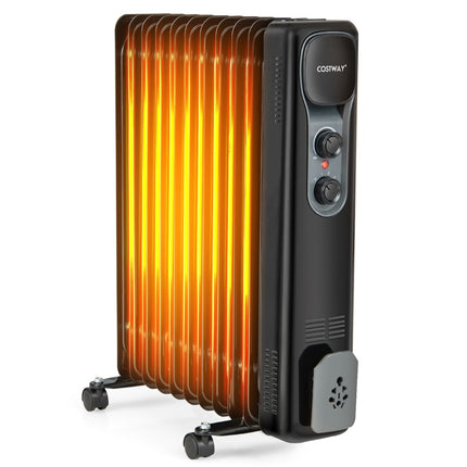 Alyvu užpildytas radiatorinis šildytuvas 2500 W, 3 šilumos nustatymai, juodas