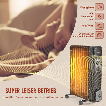 Alyvu užpildytas radiatorinis šildytuvas 2500 W, 3 šilumos nustatymai, juodas