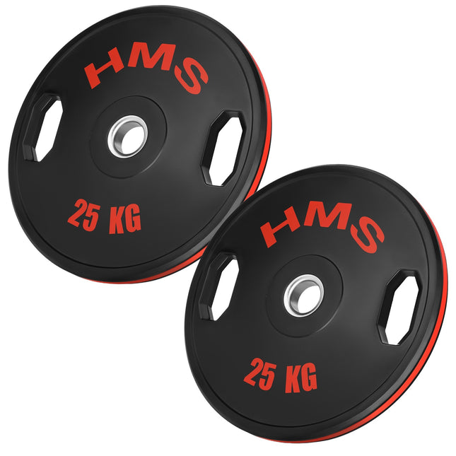 Olimpiniai svorio diskai, 2 x 25 kg, plienas ir gryna guma