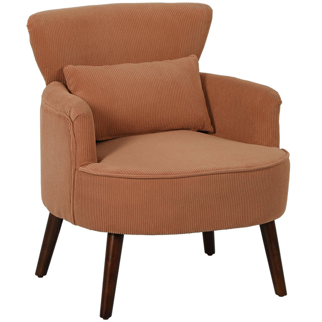 Orange Corduroy Armchair – High-Density Foam, Wood Frame