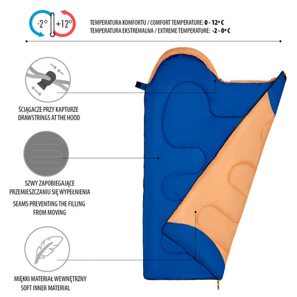 Oranžinis vaikiškas miegmaišis, lengvas, kompaktiškas