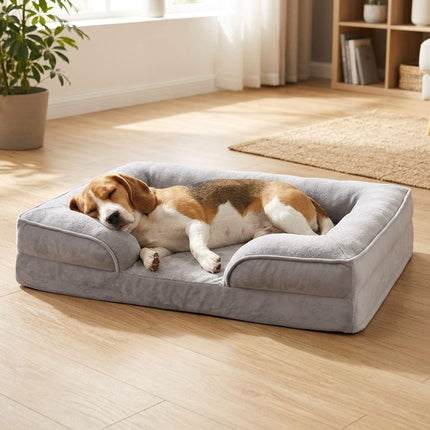 Orthopaedic Memory Foam Dog Bed Size L with Bolster, 89 x 63 cm, Grey