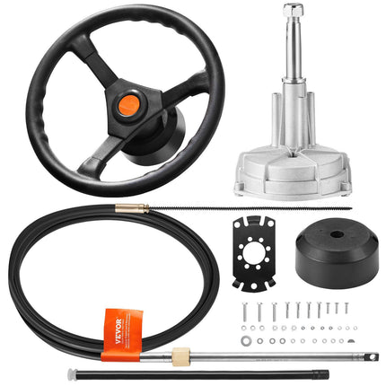 Outboard Rotary Steering Kit, 13 Ft Cable, 13.5 In Wheel