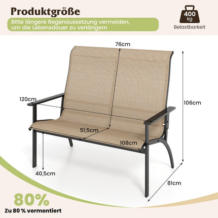 Lauko dvivietis sodo suoliukas, atsparus oro sąlygoms, 400 kg keliamoji galia