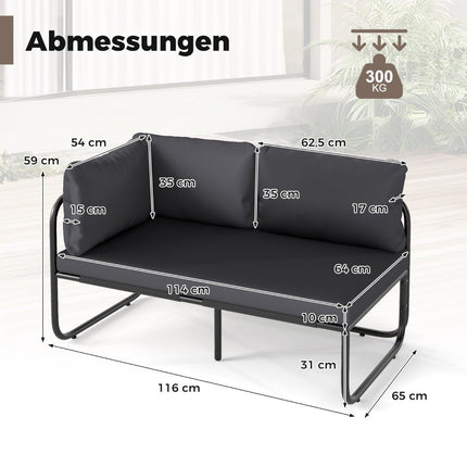 Lauko dvivietė sodo sofa su pagalvėlėmis, pilka