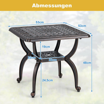 Lauko aliuminio šoninis staliukas, vario spalvos, 53x53x48 cm, 2 pakopų