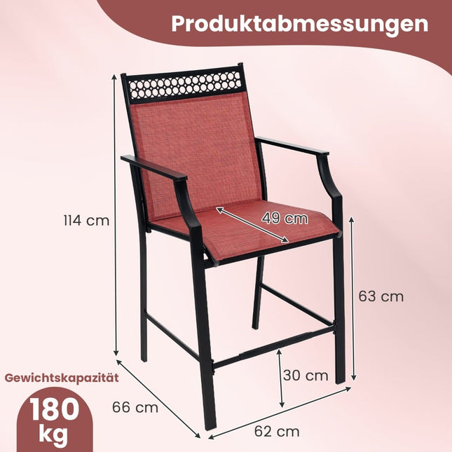 Lauko baro kėdžių komplektas, 2 vnt., greitai džiūstantis audinys, raudonos