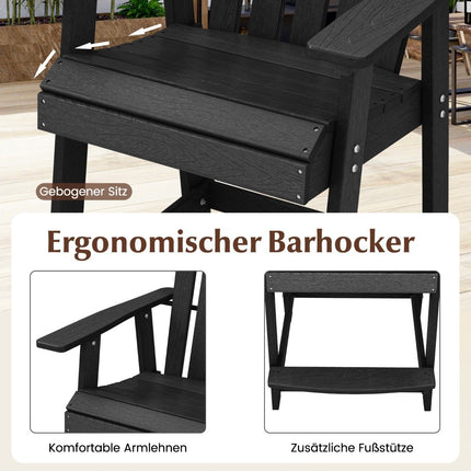 Lauko baro kėdė su porankiais ir kojų atramomis, HDPE terasos kėdė, atspari oro sąlygoms, juoda