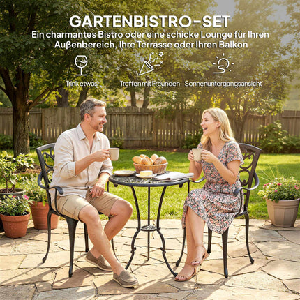 Lauko bistro baldų komplektas, lieto aliuminio, stalas ir 2 kėdės, juodas