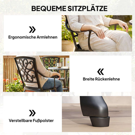 Lauko bistro baldų komplektas, lieto aliuminio, stalas ir 2 kėdės, juodas