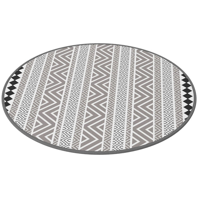Round waterproof outdoor mat - reversible, 180 cm, gray & black
