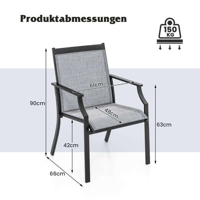Lauko kėdžių komplektas, kvėpuojantis audinys, metalinis rėmas, pilkas