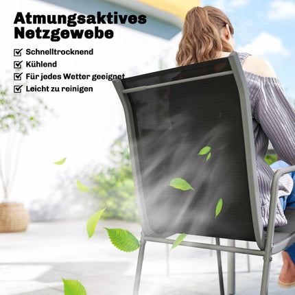 Lauko valgomojo komplektas, 7 dalių, stiklinis stalas ir sudedamos kėdės