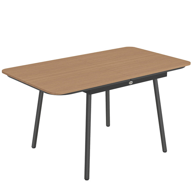 Lauko valgomojo stalas, 140x80 cm, 6 sėdimos vietos, tikmedžio WPC stalviršis