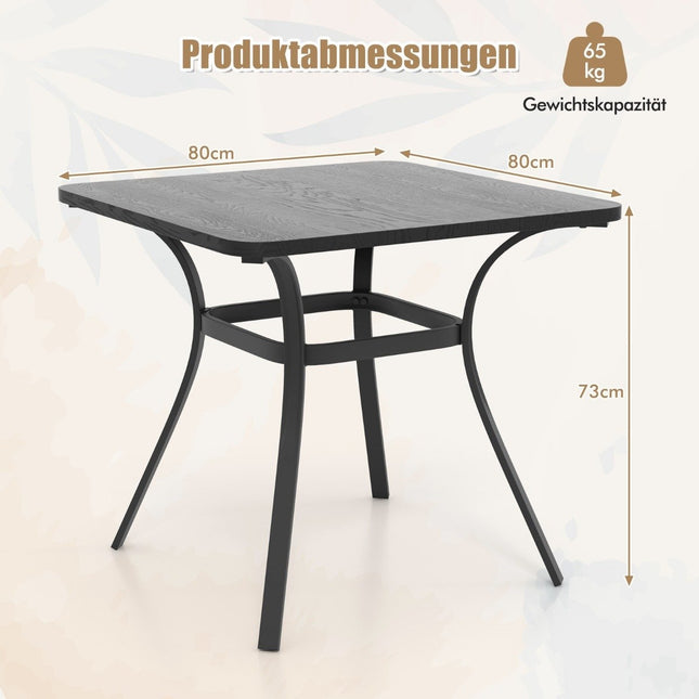 Lauko valgomojo stalas 4 asmenims, medžio imitacijos stalviršis, 80x80 cm
