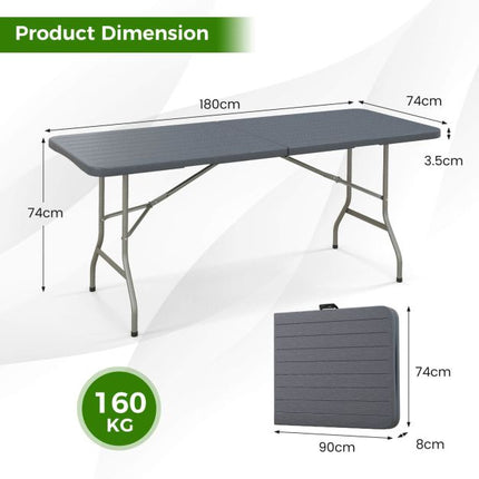 Lauko sulankstomas stalas 180 x 74 cm, HDPE stalviršis, metalinės kojos