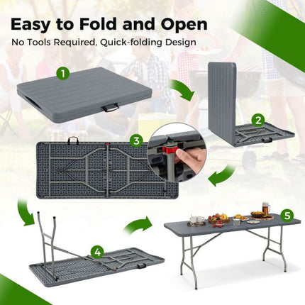 Lauko sulankstomas stalas 180 x 74 cm, HDPE stalviršis, metalinės kojos
