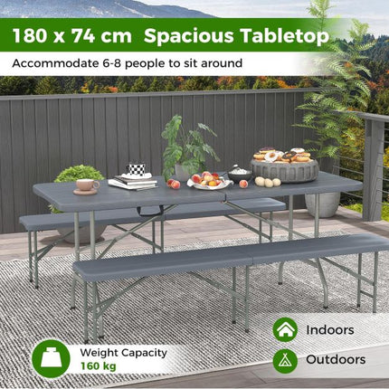 Lauko sulankstomas stalas 180 x 74 cm, HDPE stalviršis, metalinės kojos