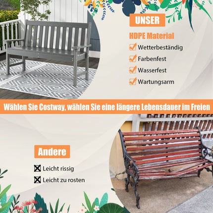 Lauko sodo suoliukas, HDPE, 132 cm, atsparus oro sąlygoms, pilkas