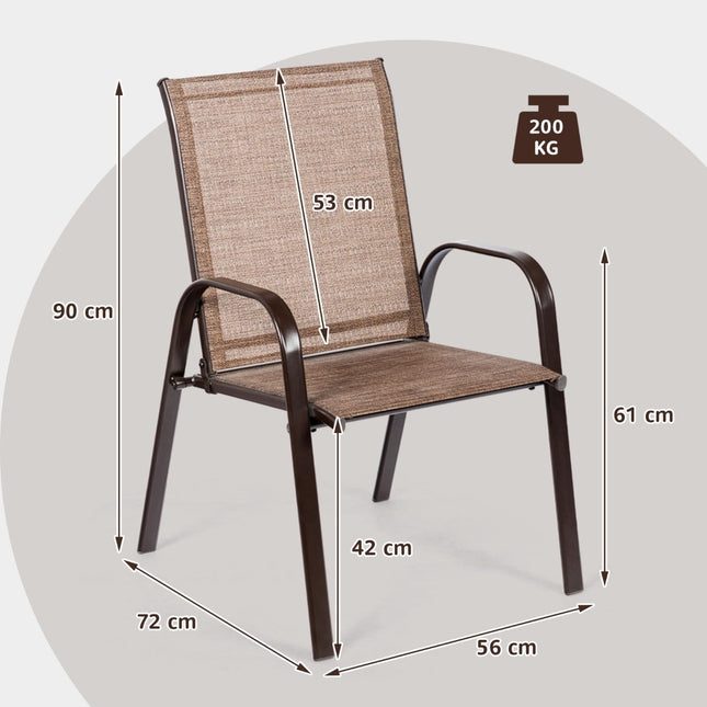 Lauko sodo kėdžių komplektas, metalinis rėmas, rudas, 2 vnt. pakuotėje