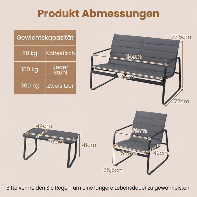 Lauko baldų komplektas su pagalvėlėmis - 4 dalys