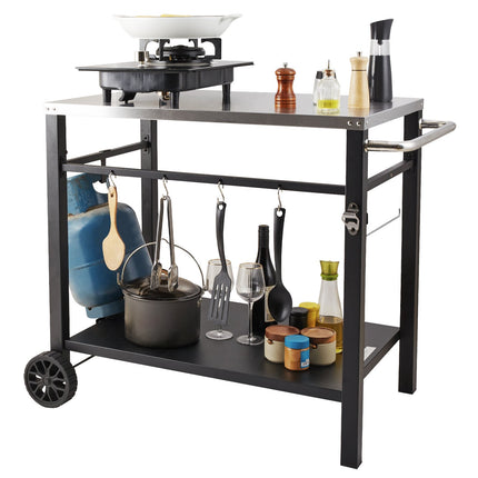 Outdoor Grill Cart, Stainless Steel Top, Double Shelf