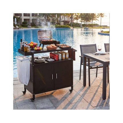 Outdoor Grill Cart with Cabinet and 82 x 45 cm Worktop, Black, Lockable Casters