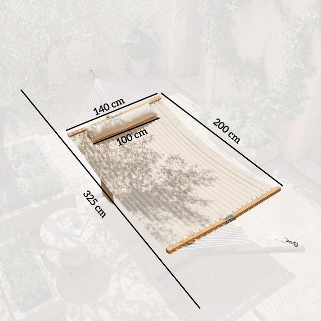 Lauko hamakas 200x140cm, dvigubas sluoksnis su pagalvėle ir kišene