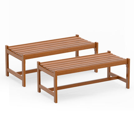 Lauko valgomojo suoliukų komplektas, 2 vnt., 112 cm, tikmedžio aliejaus apdaila