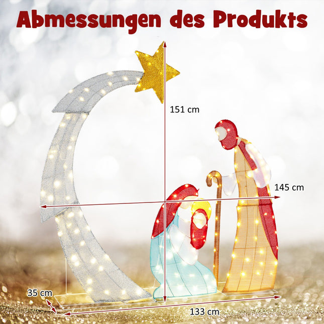 Šviečiamas lauko prakartėlės rinkinys, 151 cm, 140 šiltos baltos šviesos diodų