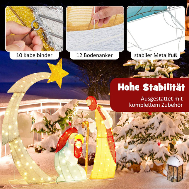 Šviečiamas lauko prakartėlės rinkinys, 151 cm, 140 šiltos baltos šviesos diodų